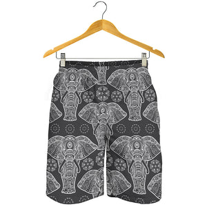 Black And White Boho Elephant Print Men's Shorts