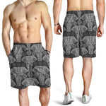 Black And White Boho Elephant Print Men's Shorts