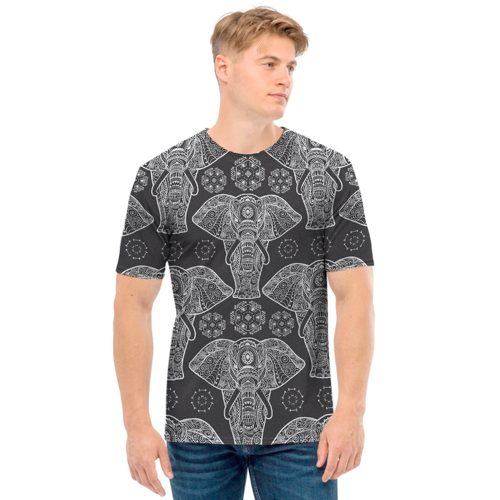 Black And White Boho Elephant Print Men's T-Shirt