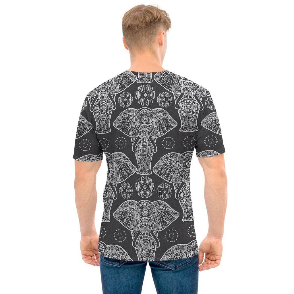 Black And White Boho Elephant Print Men's T-Shirt