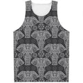 Black And White Boho Elephant Print Men's Tank Top