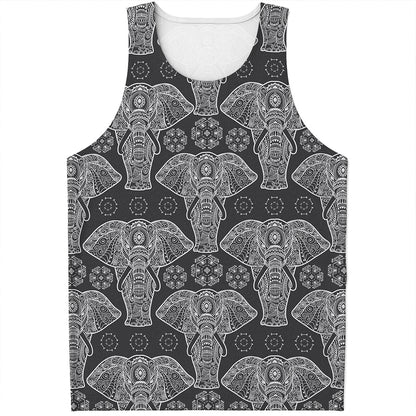 Black And White Boho Elephant Print Men's Tank Top