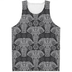 Black And White Boho Elephant Print Men's Tank Top