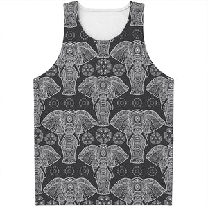 Black And White Boho Elephant Print Men's Tank Top