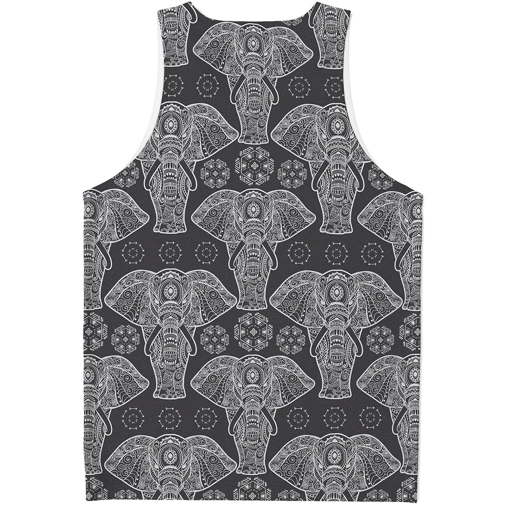 Black And White Boho Elephant Print Men's Tank Top