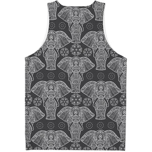 Black And White Boho Elephant Print Men's Tank Top