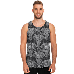 Black And White Boho Elephant Print Men's Tank Top