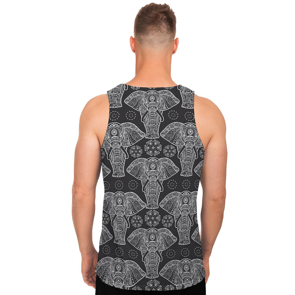 Black And White Boho Elephant Print Men's Tank Top