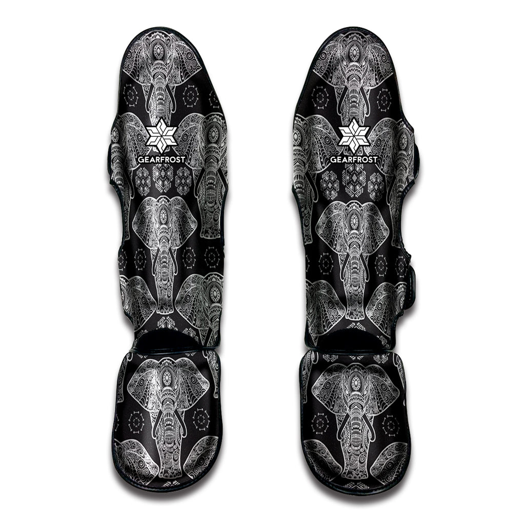 Black And White Boho Elephant Print Muay Thai Shin Guard