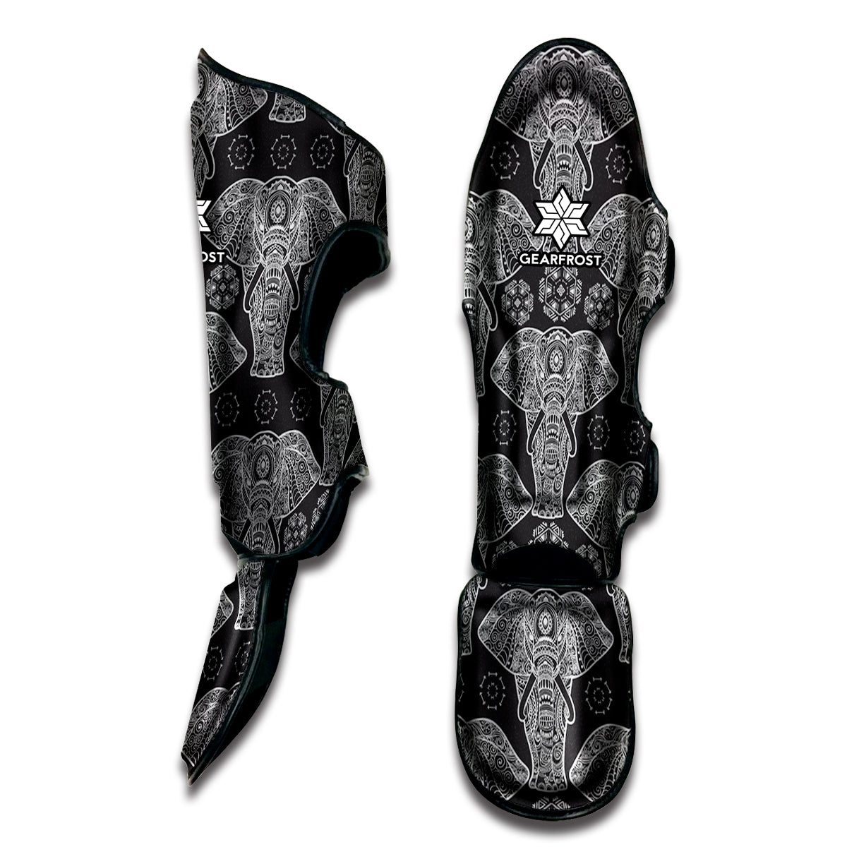 Black And White Boho Elephant Print Muay Thai Shin Guard