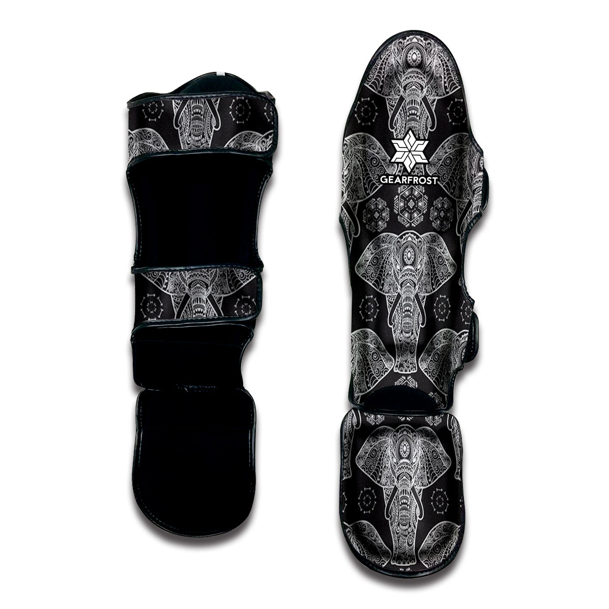 Black And White Boho Elephant Print Muay Thai Shin Guard