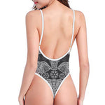 Black And White Boho Elephant Print One Piece High Cut Swimsuit