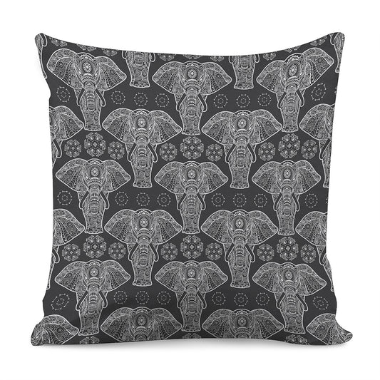 Black And White Boho Elephant Print Pillow Cover