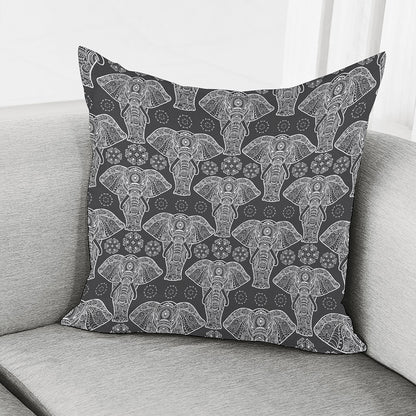 Black And White Boho Elephant Print Pillow Cover
