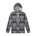 Black And White Boho Elephant Print Pullover Hoodie