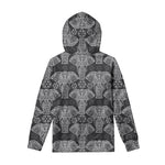 Black And White Boho Elephant Print Pullover Hoodie