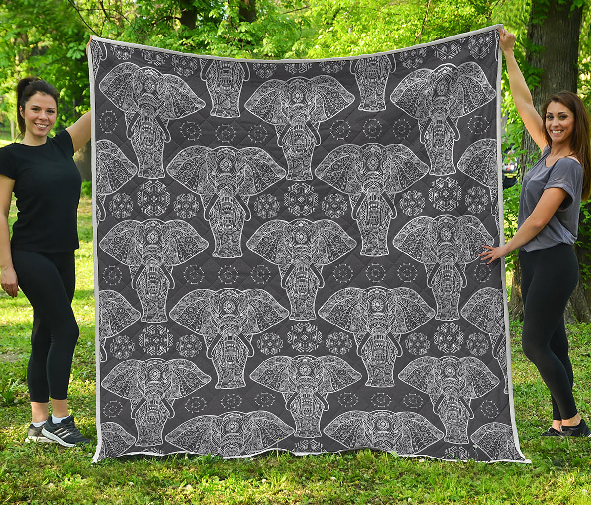 Black And White Boho Elephant Print Quilt