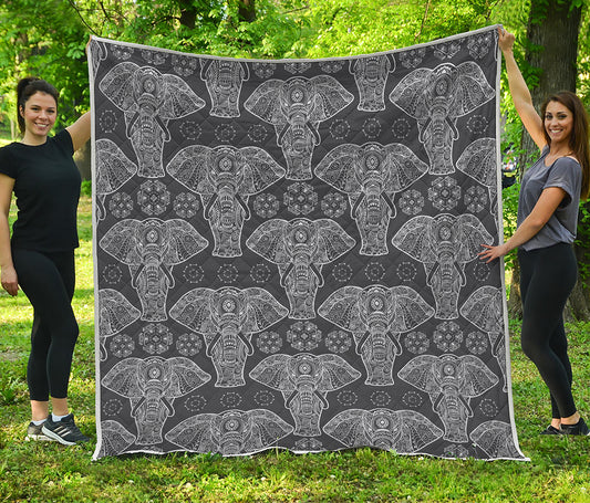 Black And White Boho Elephant Print Quilt