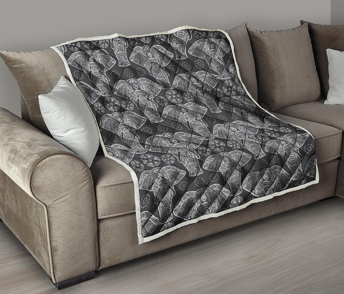 Black And White Boho Elephant Print Quilt