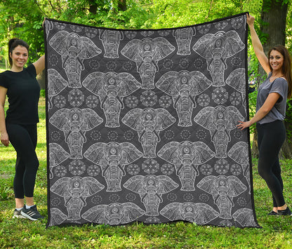 Black And White Boho Elephant Print Quilt