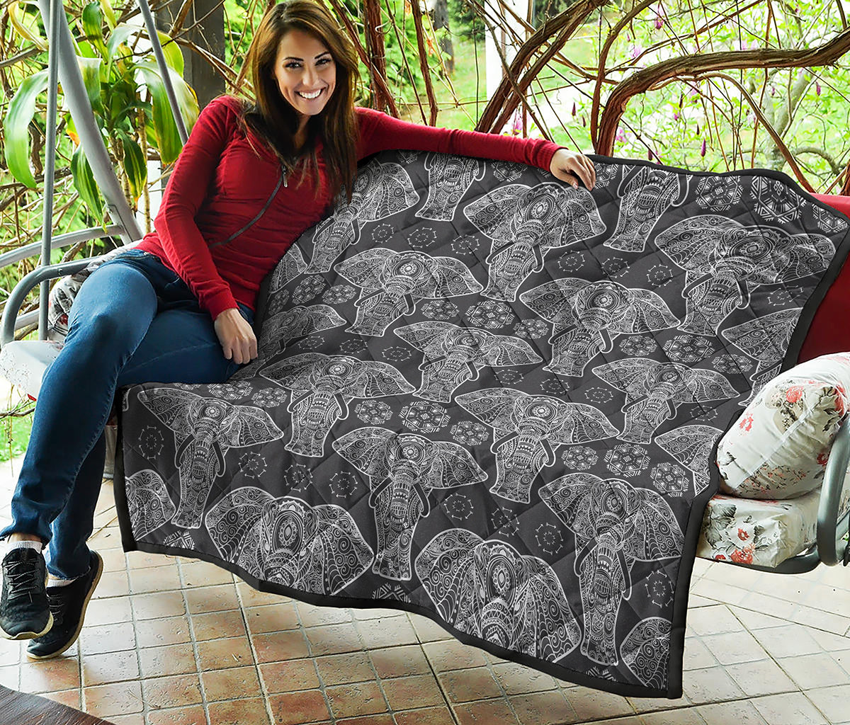 Black And White Boho Elephant Print Quilt