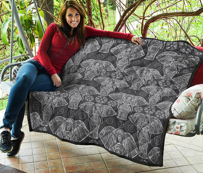 Black And White Boho Elephant Print Quilt