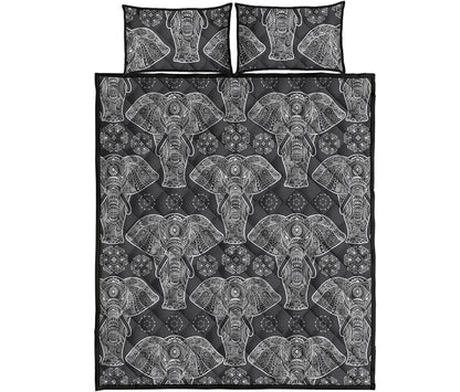 Black And White Boho Elephant Print Quilt Bed Set