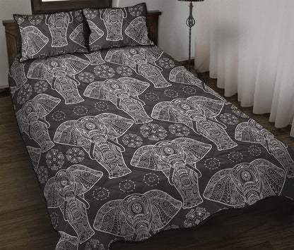 Black And White Boho Elephant Print Quilt Bed Set