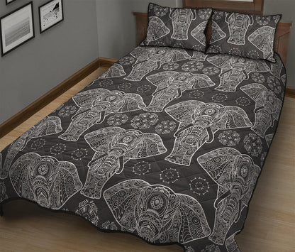 Black And White Boho Elephant Print Quilt Bed Set
