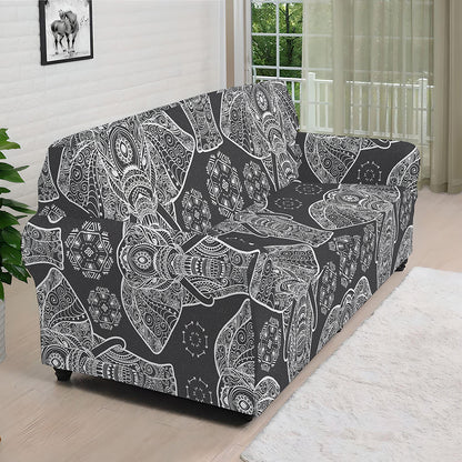 Black And White Boho Elephant Print Sofa Cover