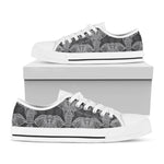 Black And White Boho Elephant Print White Low Top Shoes