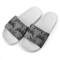 Black And White Boho Elephant Print White Slide Sandals