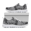 Black And White Boho Elephant Print White Running Shoes