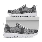 Black And White Boho Elephant Print White Sneakers