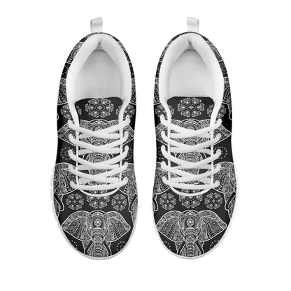 Black And White Boho Elephant Print White Sneakers
