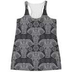 Black And White Boho Elephant Print Women's Racerback Tank Top