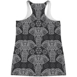 Black And White Boho Elephant Print Women's Racerback Tank Top