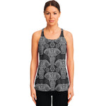 Black And White Boho Elephant Print Women's Racerback Tank Top