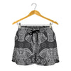 Black And White Boho Elephant Print Women's Shorts