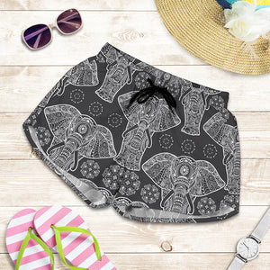 Black And White Boho Elephant Print Women's Shorts