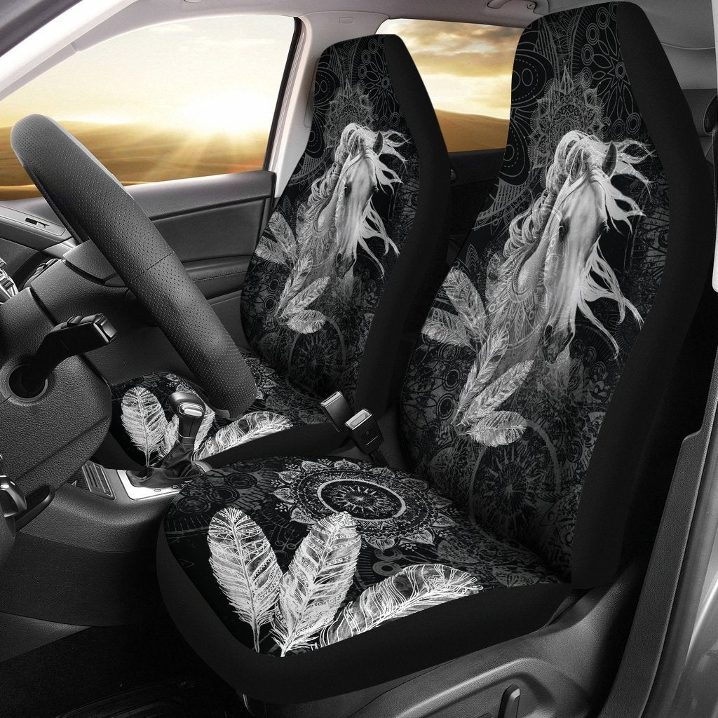 Black And White Boho Horse Universal Fit Car Seat Covers GearFrost