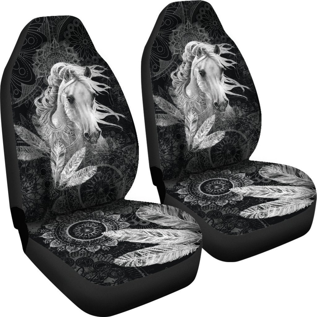 Black And White Boho Horse Universal Fit Car Seat Covers GearFrost