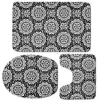 Black And White Boho Mandala Print 3 Piece Bath Mat Set