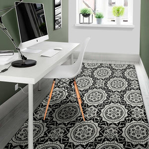 Black And White Boho Mandala Print Area Rug