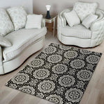 Black And White Boho Mandala Print Area Rug