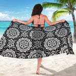 Black And White Boho Mandala Print Beach Sarong Wrap