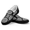 Black And White Boho Mandala Print Black Slip On Shoes