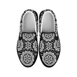 Black And White Boho Mandala Print Black Slip On Shoes