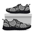 Black And White Boho Mandala Print Black Running Shoes