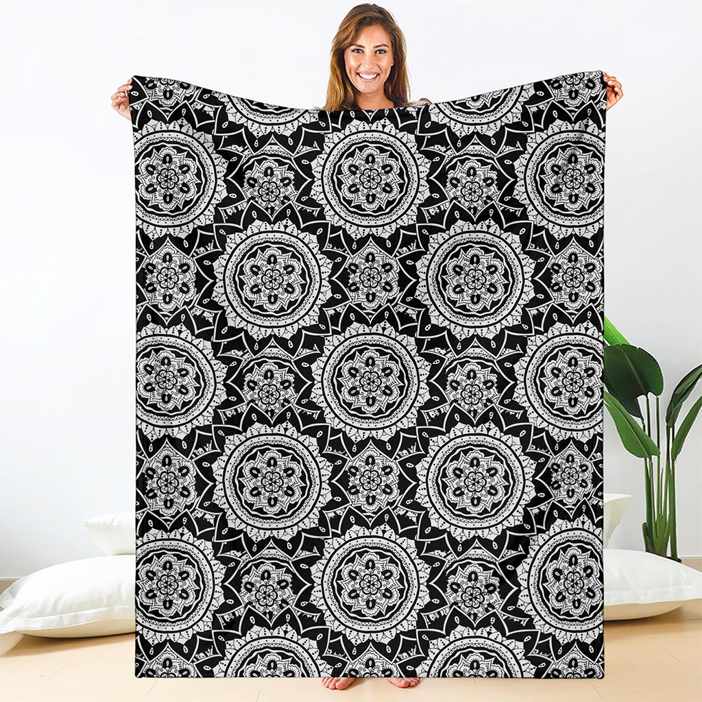 Black And White Boho Mandala Print Blanket